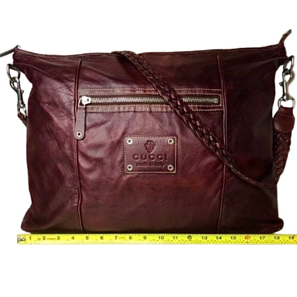 M GUCCI Supreme Wine Leather Oversized Messenger Top Zip Bag With: DUST BAG - Picture 10 of 16
